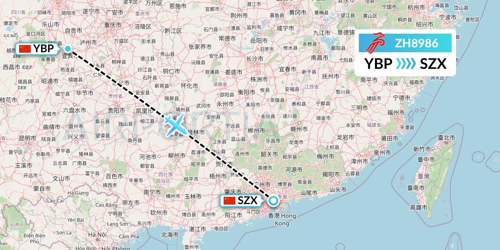 ZH8986 Shenzhen Airlines Flight Map: Yibin to Shenzhen