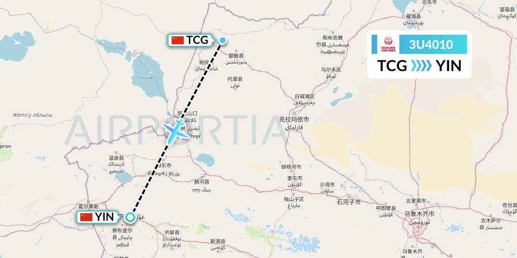 3U4010 Sichuan Airlines Flight Map: Tacheng to Yining