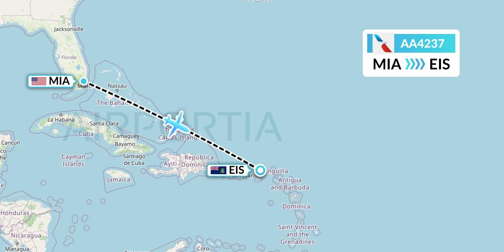 AA4237 American Airlines Flight Map: Miami to Beef Island