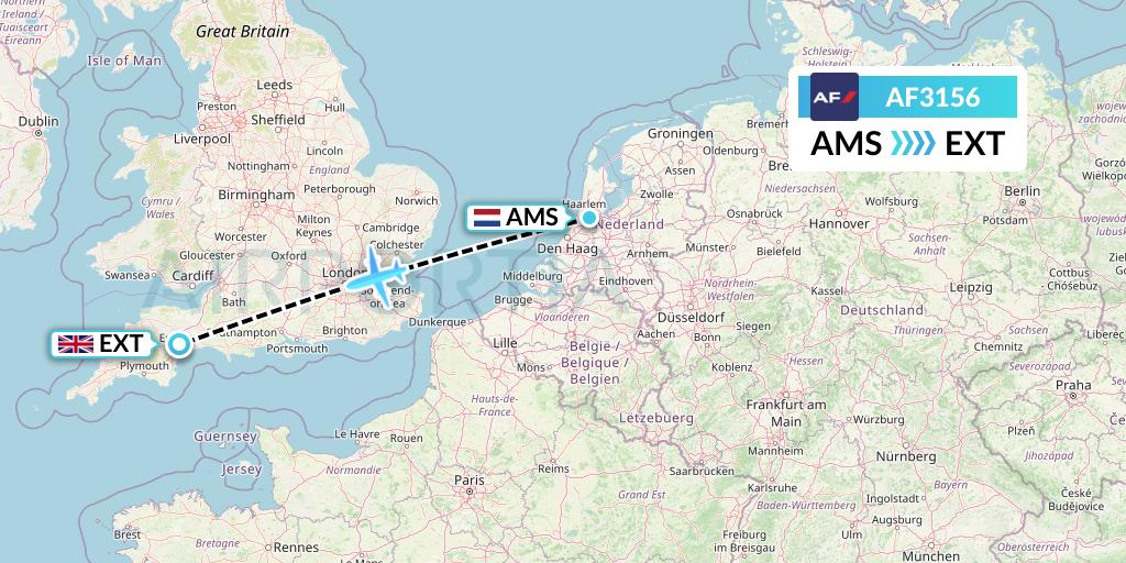 AF3156 Air France Flight Map: Amsterdam to Exeter
