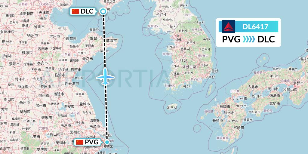 DL6417 Delta Air Lines Flight Map: Shanghai to Dalian