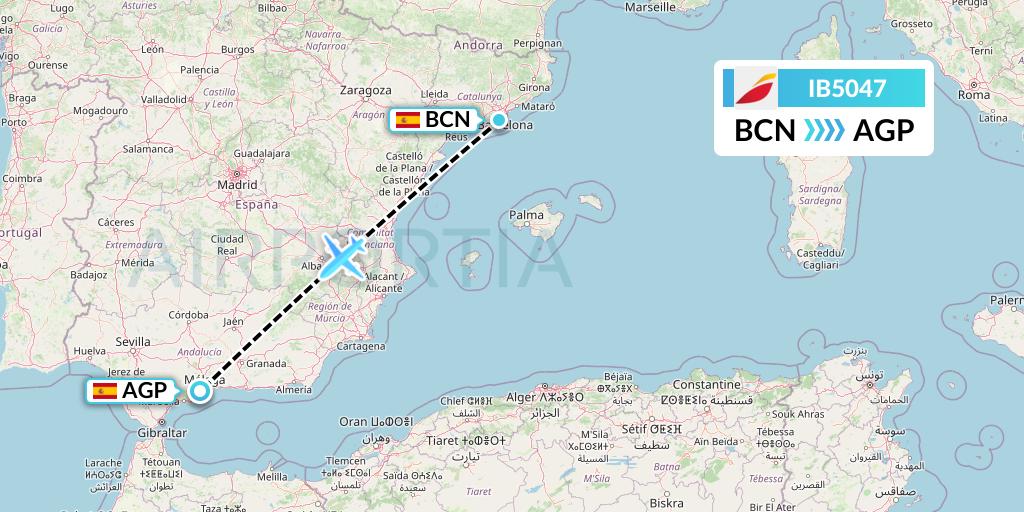 IB5047 Iberia Flight Map: Barcelona to Malaga