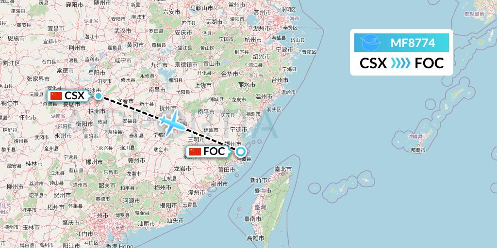 MF8774 Xiamen Airlines Flight Map: Changsha to Fuzhou