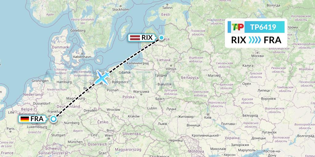 TP6419 TAP Portugal Flight Map: Riga to Frankfurt