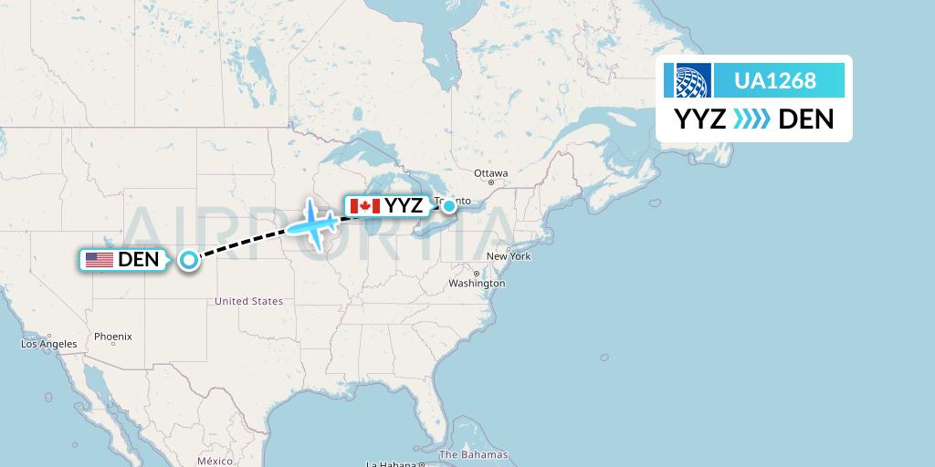 UA1268 United Airlines Flight Map: Toronto to Denver