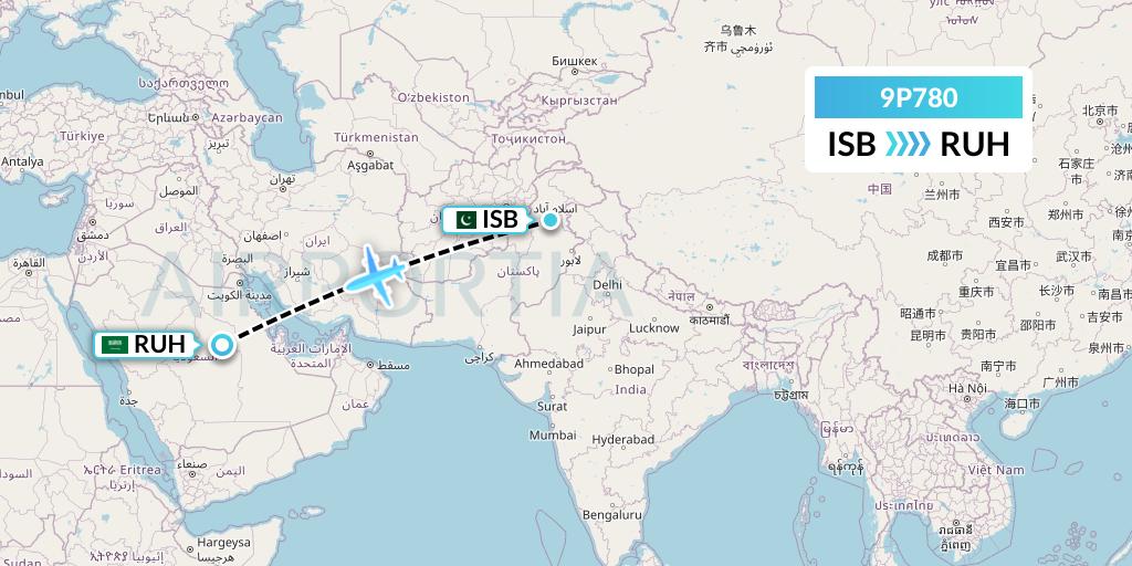 9P780 Fly Jinnah Flight Map: Islamabad to Riyadh