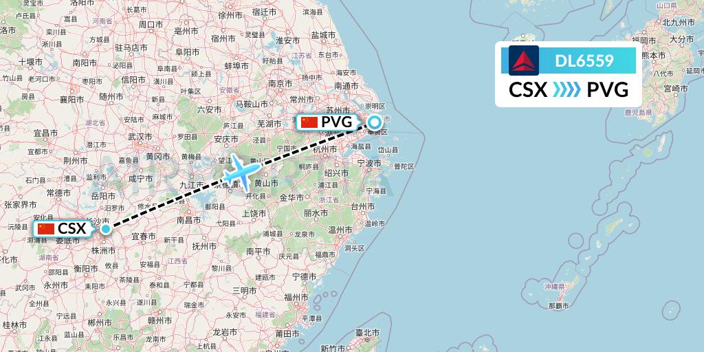 DL6559 Delta Air Lines Flight Map: Changsha to Shanghai