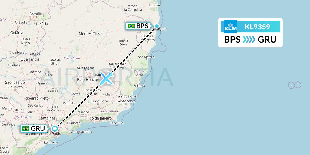 KL9359 KLM Flight Map: Porto Seguro to Sao Paulo