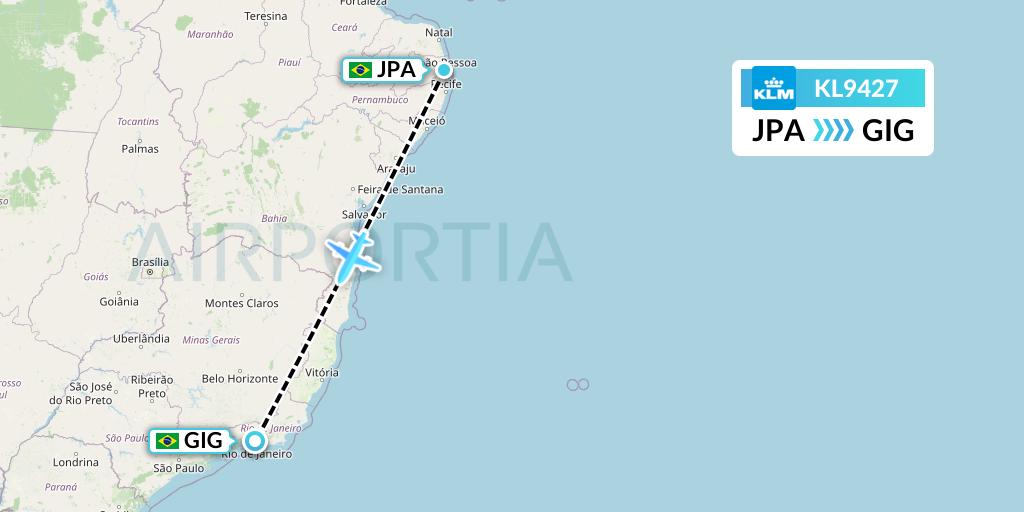 KL9427 KLM Flight Map: Joao Pessoa to Rio de Janeiro