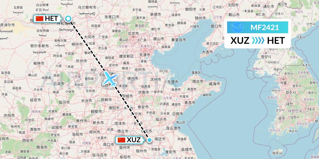 MF2421 Xiamen Airlines Flight Map: Xuzhou to Hohhot