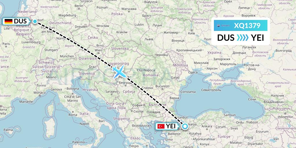 XQ1379 SunExpress Flight Map: Dusseldorf to Bursa