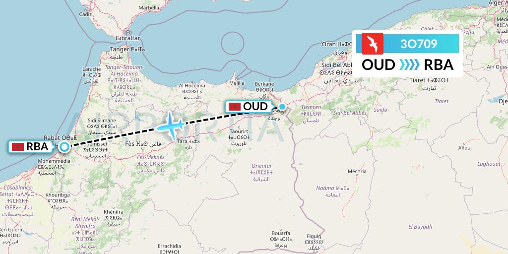 3O709 Air Arabia Maroc Flight Map: Oujda to Rabat