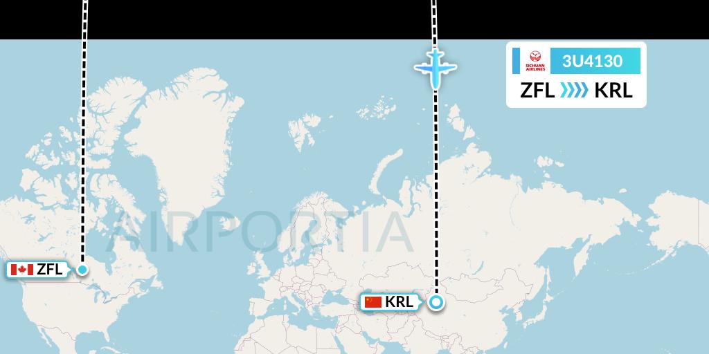 3U4130 Sichuan Airlines Flight Map: South Trout Lake to Korla