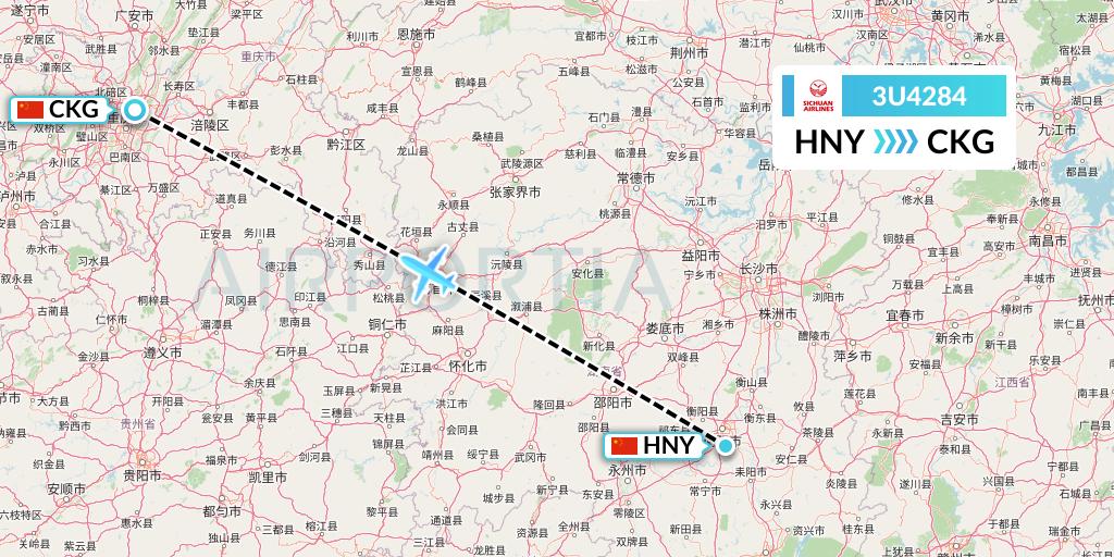 3U4284 Sichuan Airlines Flight Map: Hengyang to Chongqing