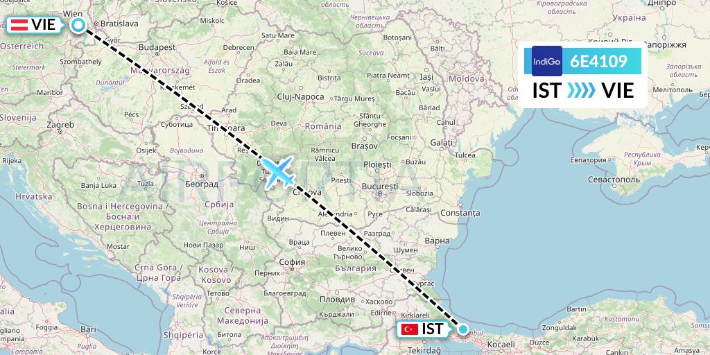 6E4109 IndiGo Airlines Flight Map: Istanbul to Vienna