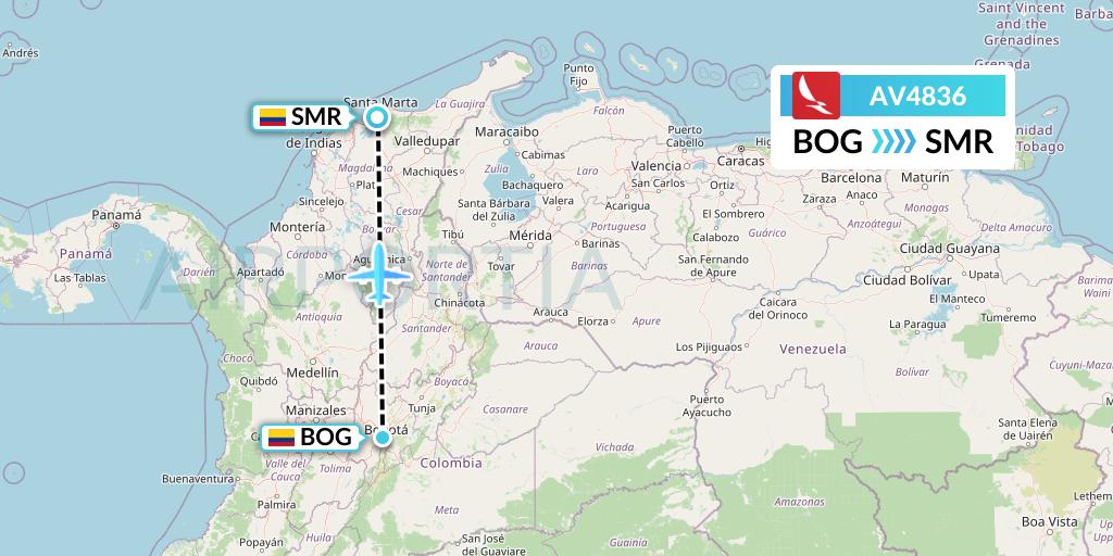 AV4836 Avianca Flight Map: Bogota to Santa Marta