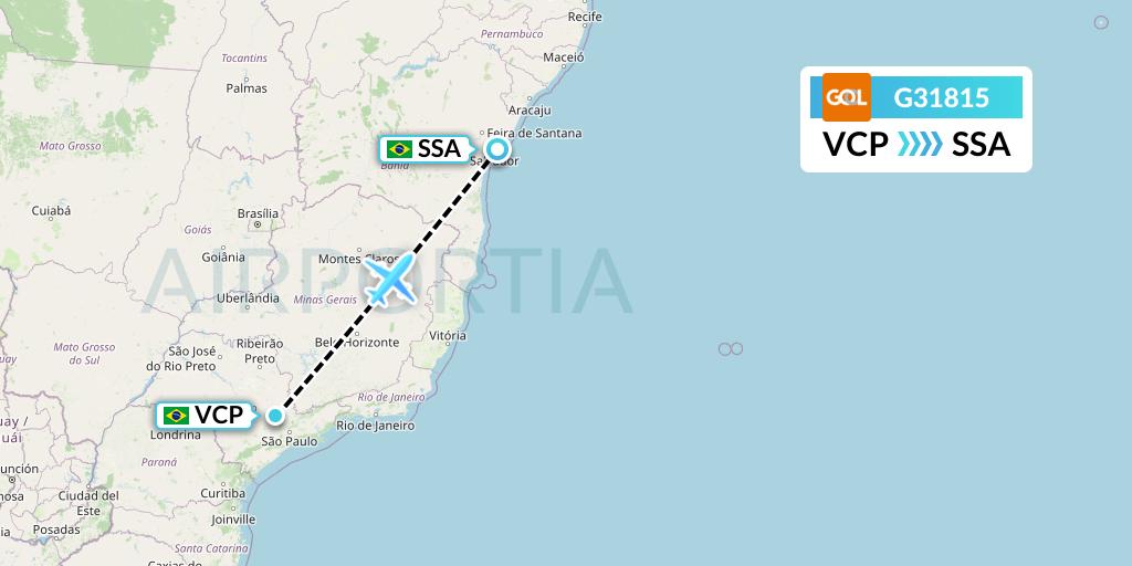 G31815 GOL Transportes Aeros Flight Map: Campinas to Salvador