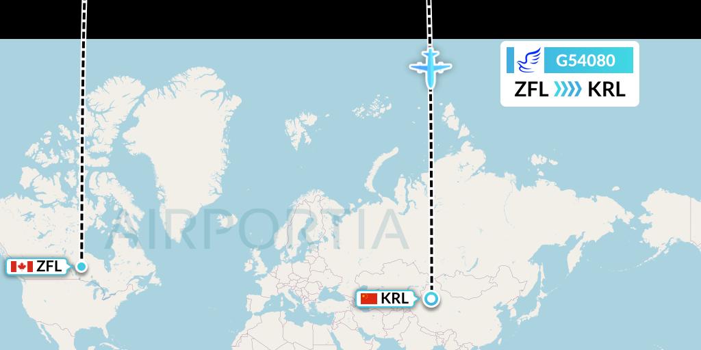 G54080 China Express Airlines Flight Map: South Trout Lake to Korla