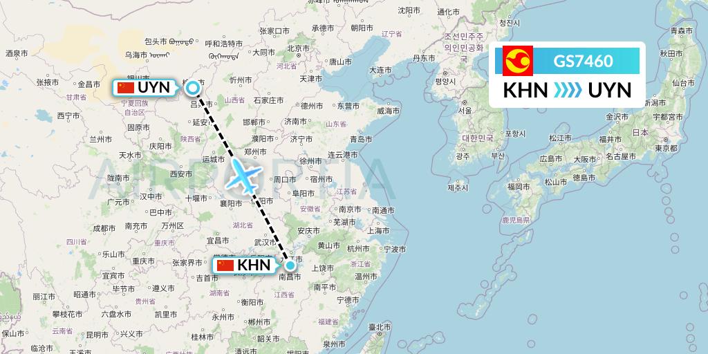 GS7460 Tianjin Airlines Flight Map: Nanchang to Yulin