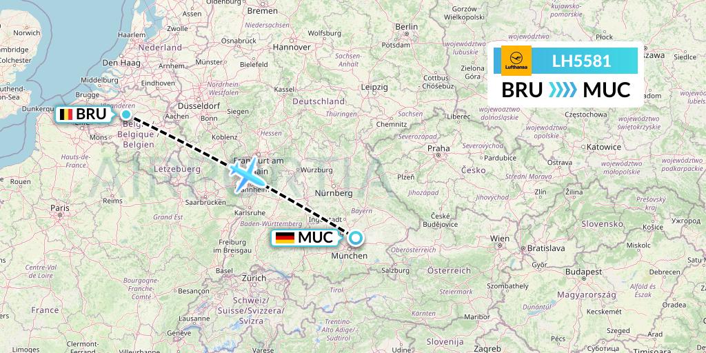 LH5581 Lufthansa Flight Map: Brussels to Munich