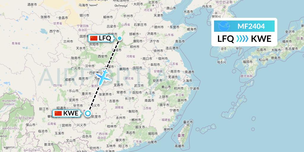MF2404 Xiamen Airlines Flight Map: Yulin to Guiyang