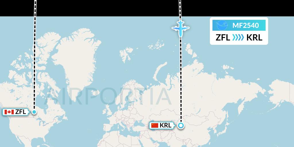MF2540 Xiamen Airlines Flight Map: South Trout Lake to Korla