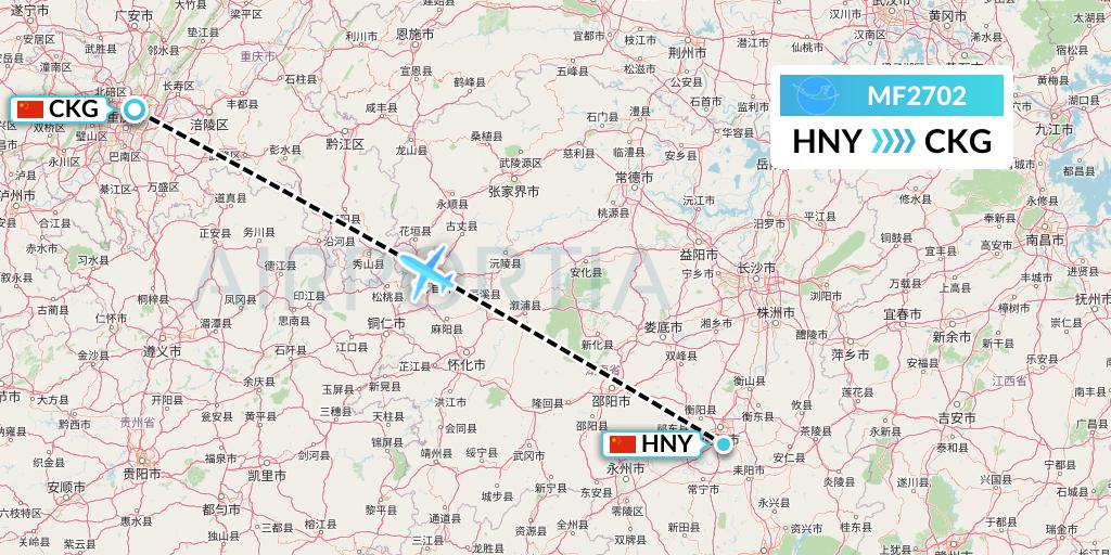 MF2702 Xiamen Airlines Flight Map: Hengyang to Chongqing