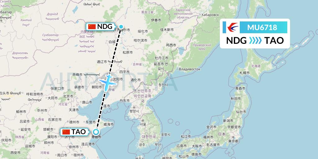 MU6718 China Eastern Airlines Flight Map: Qiqihar to Qingdao