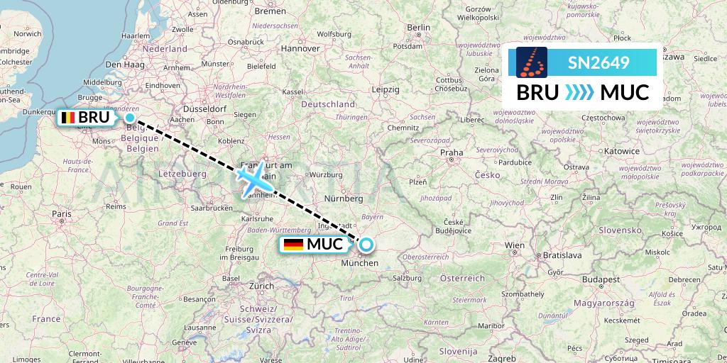 SN2649 Brussels Airlines Flight Map: Brussels to Munich