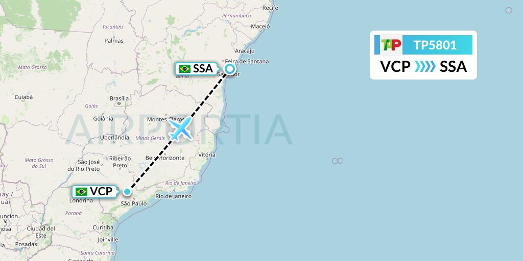 TP5801 TAP Portugal Flight Map: Campinas to Salvador