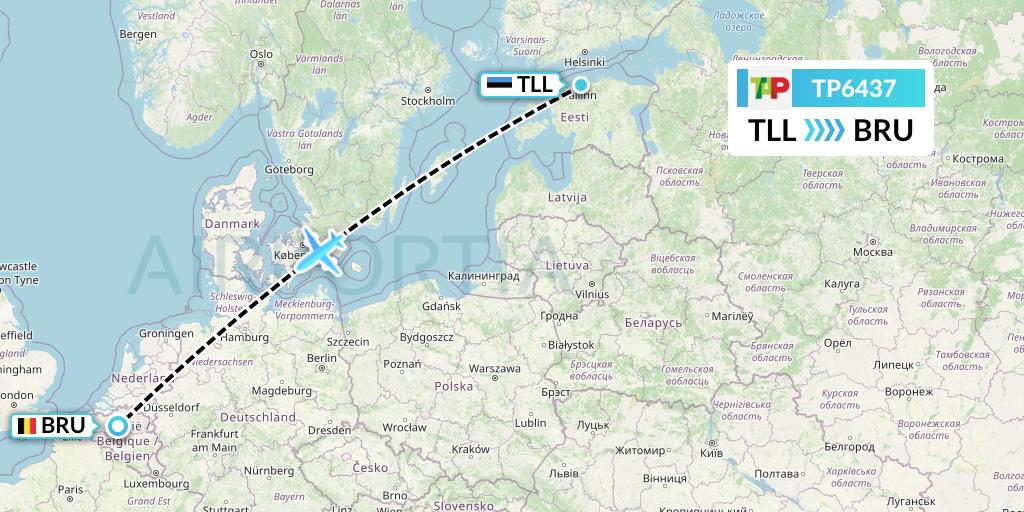 TP6437 TAP Portugal Flight Map: Tallinn to Brussels
