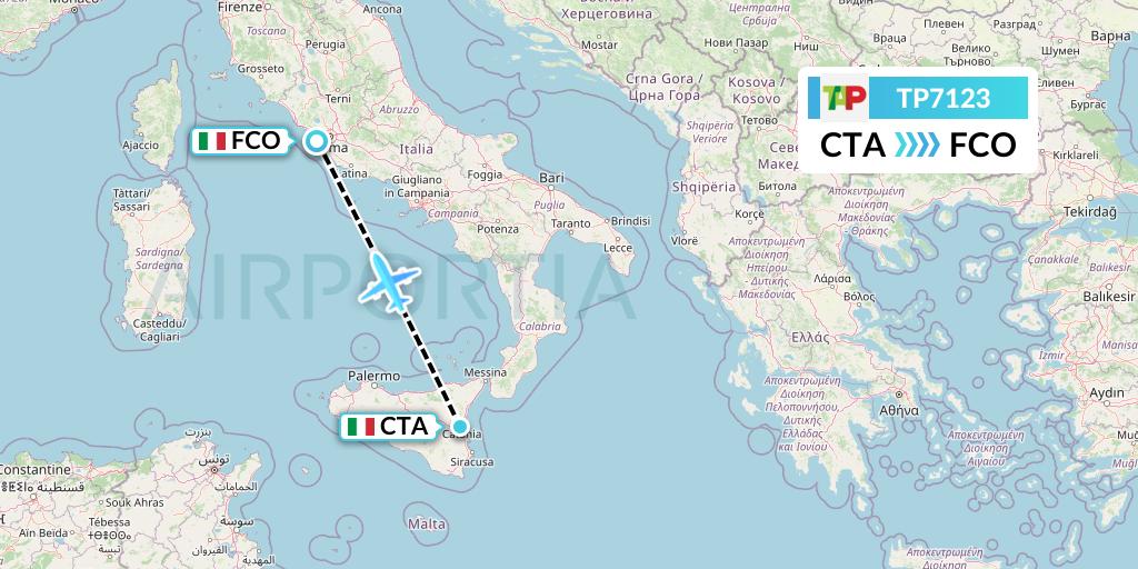 TP7123 TAP Portugal Flight Map: Catania to Rome