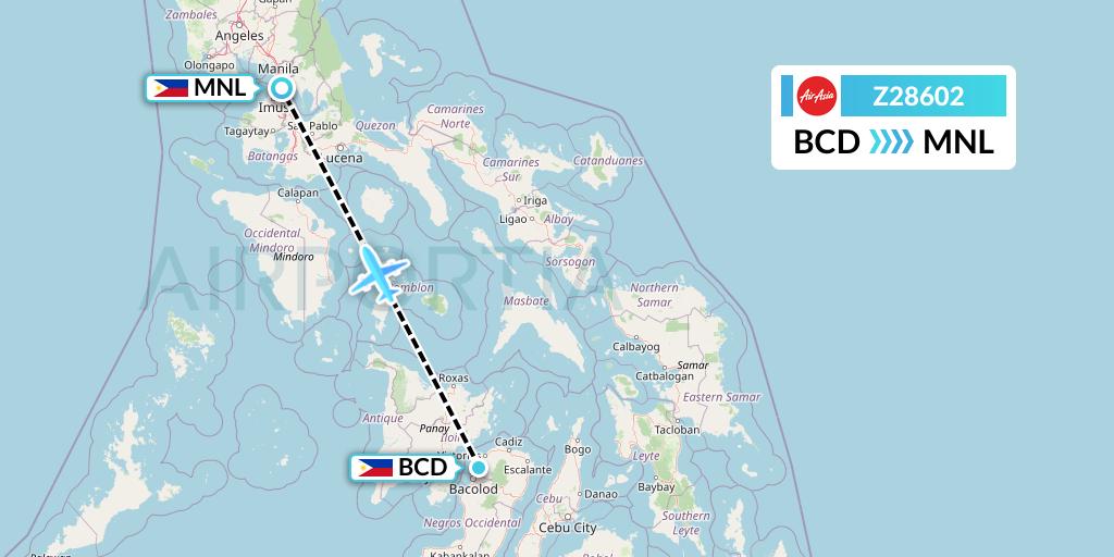 Z28602 Philippines AirAsia Flight Map: Bacolod City to Manila