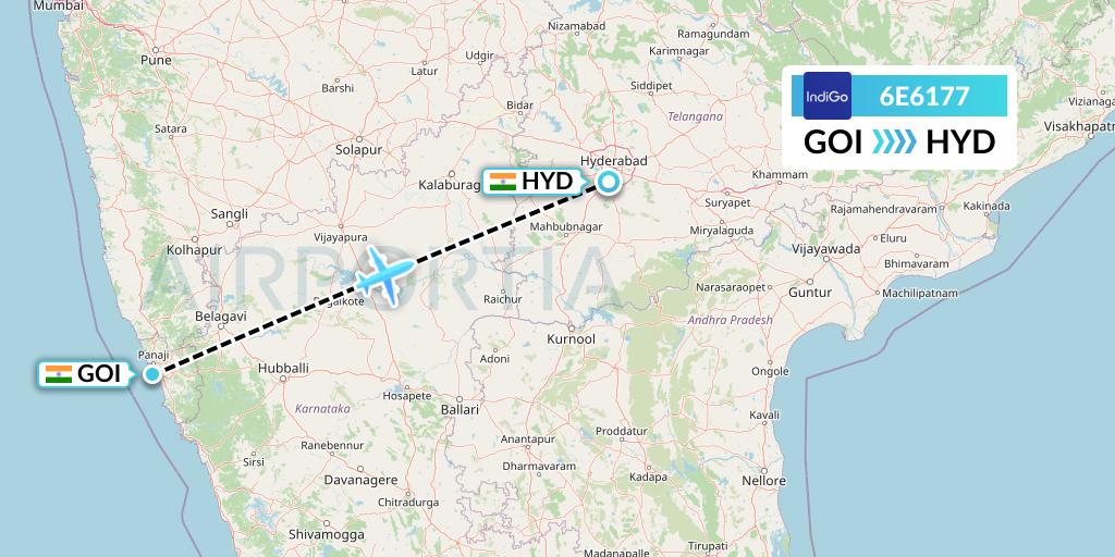 6E6177 IndiGo Airlines Flight Map: Goa to Hyderabad