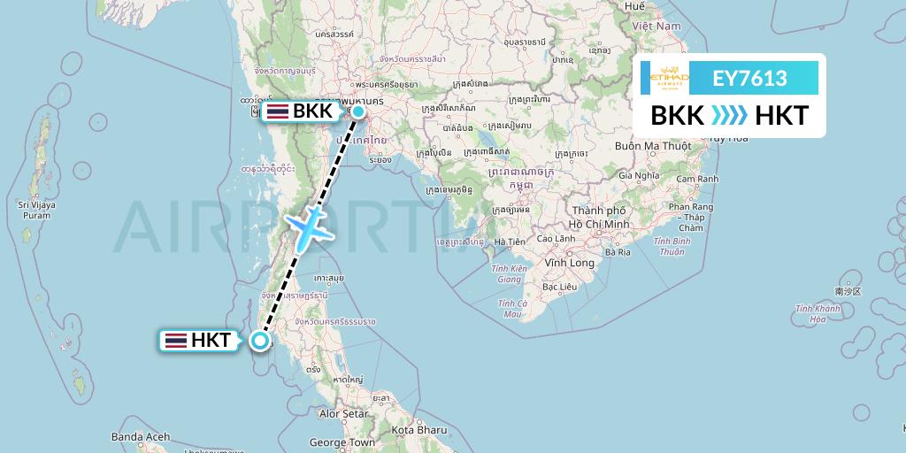EY7613 Etihad Airways Flight Map: Bangkok to Phuket