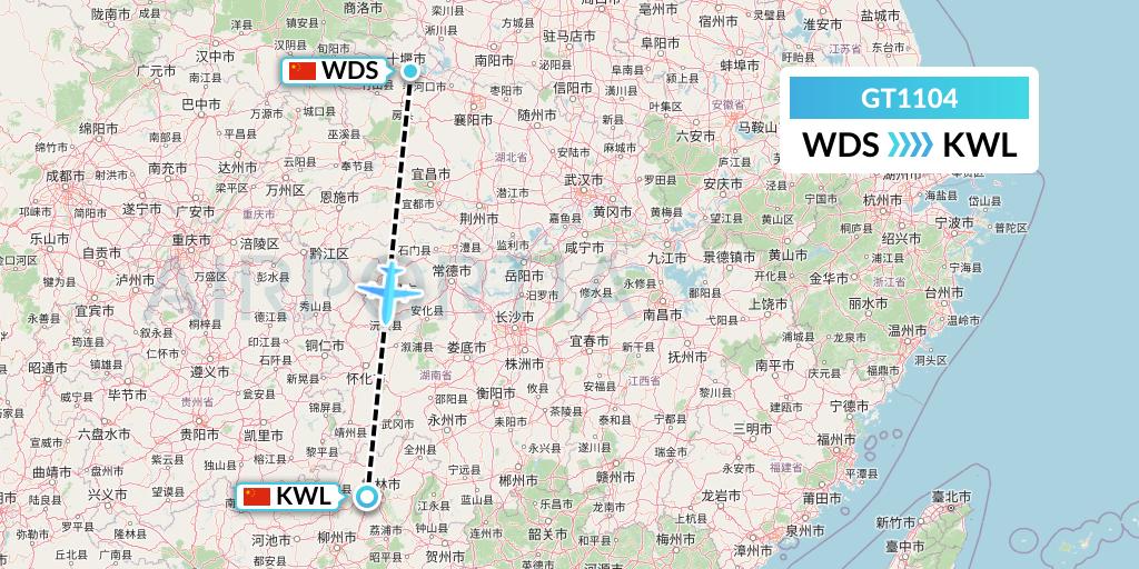 GT1104 Air Guilin Flight Map: Shiyan to Guilin