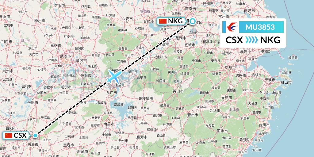 MU3853 China Eastern Airlines Flight Map: Changsha to Nanjing