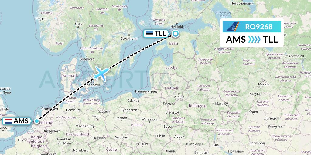 RO9268 Tarom Flight Map: Amsterdam to Tallinn
