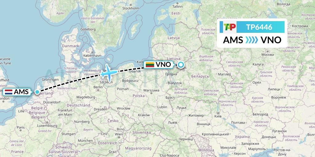 TP6446 TAP Portugal Flight Map: Amsterdam to Vilnius