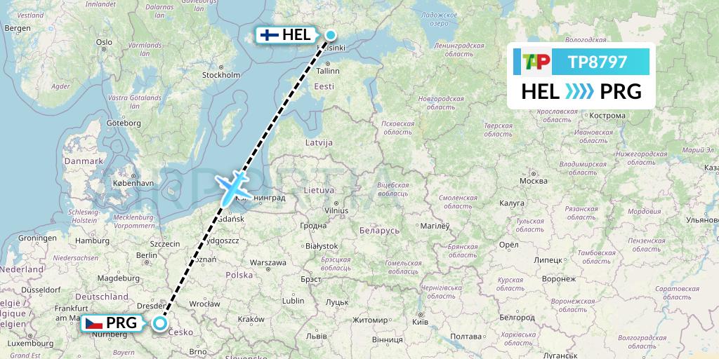 TP8797 TAP Portugal Flight Map: Helsinki to Prague