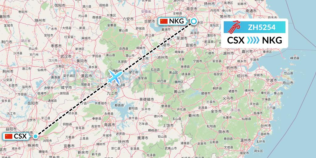 ZH5254 Shenzhen Airlines Flight Map: Changsha to Nanjing