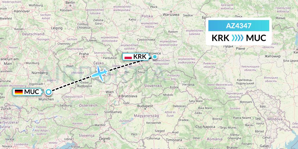 AZ4347 ITA Airways Flight Map: Krakow to Munich