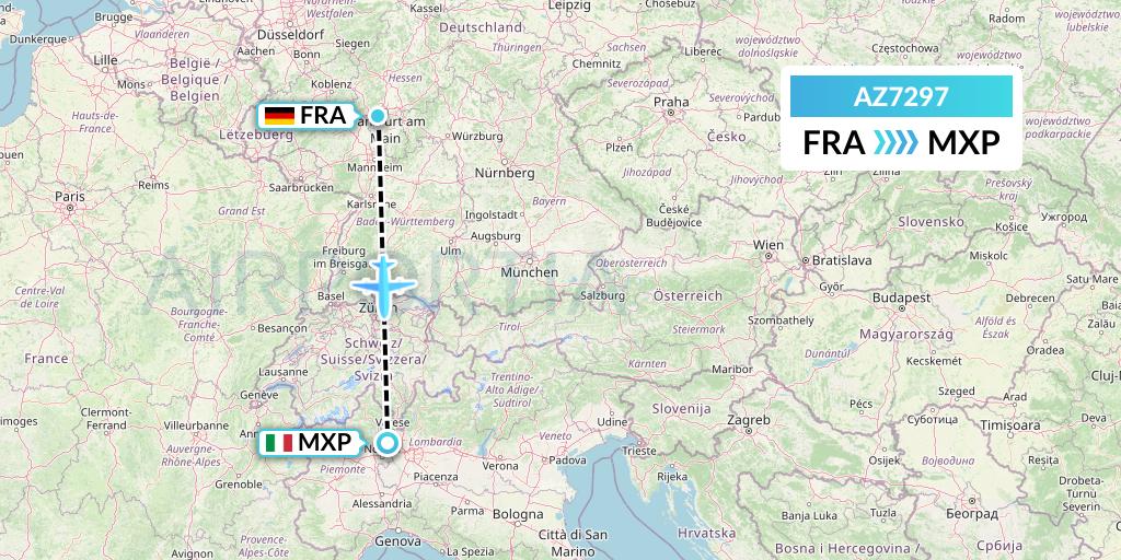 AZ7297 ITA Airways Flight Map: Frankfurt to Milan