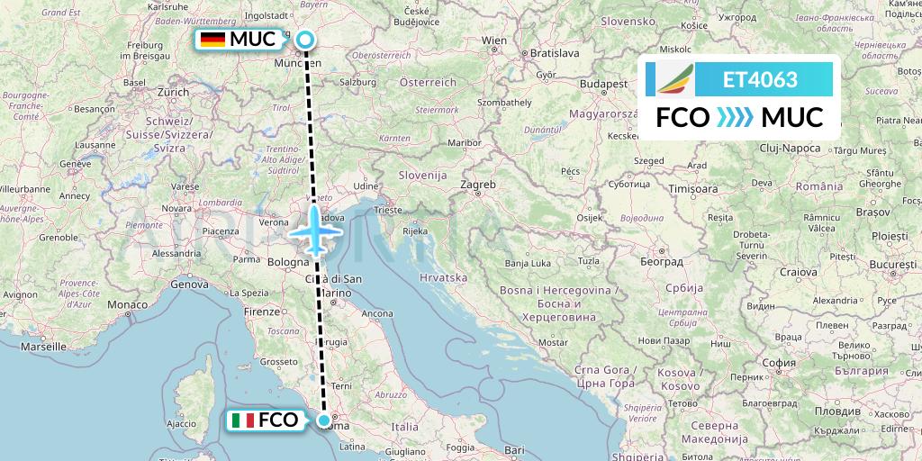 ET4063 Ethiopian Airlines Flight Map: Rome to Munich