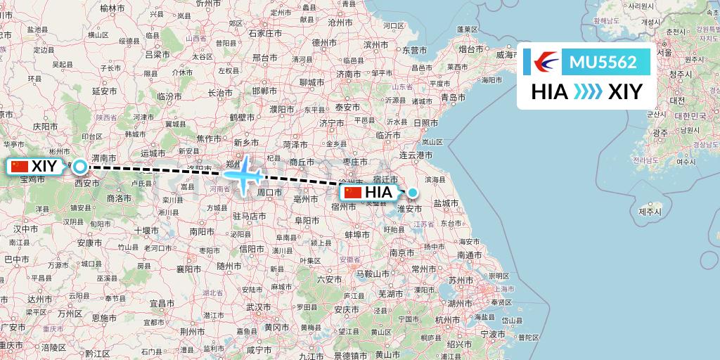 MU5562 China Eastern Airlines Flight Map: Huai'an to Xi'an