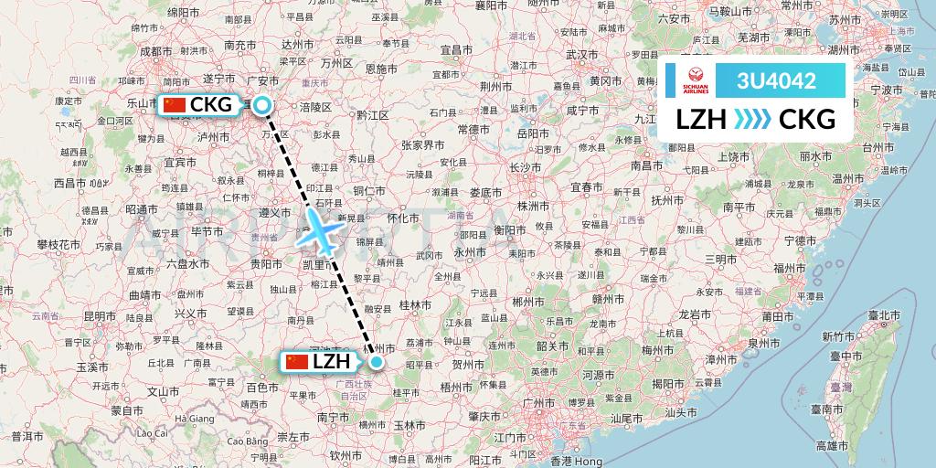 3U4042 Sichuan Airlines Flight Map: Liuzhou to Chongqing