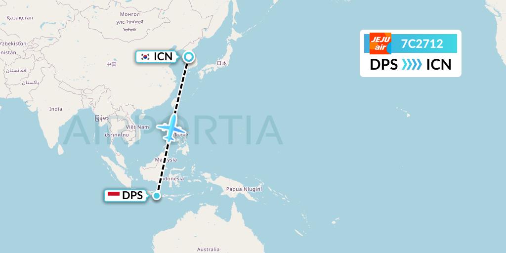 7C2712 Jeju Air Flight Map: Denpasar to Seoul