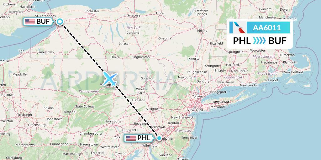 AA6011 American Airlines Flight Map: Philadelphia to Buffalo