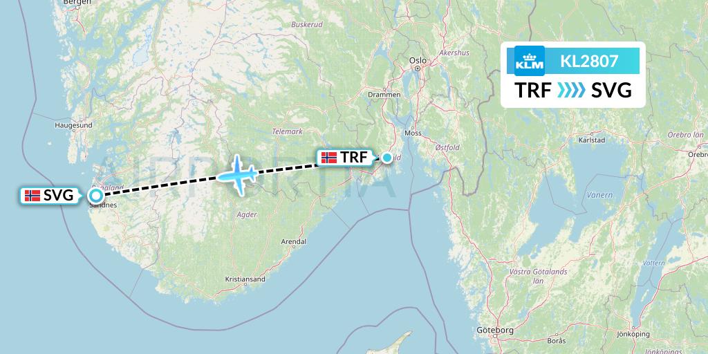 KL2807 KLM Flight Map: Oslo to Stavanger