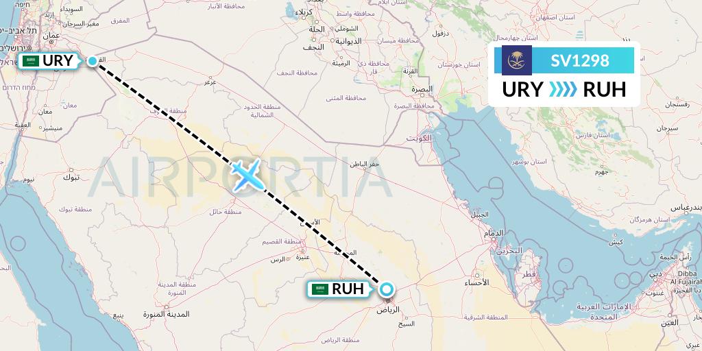 SV1298 Saudi Arabian Airlines Flight Map: Gurayat to Riyadh